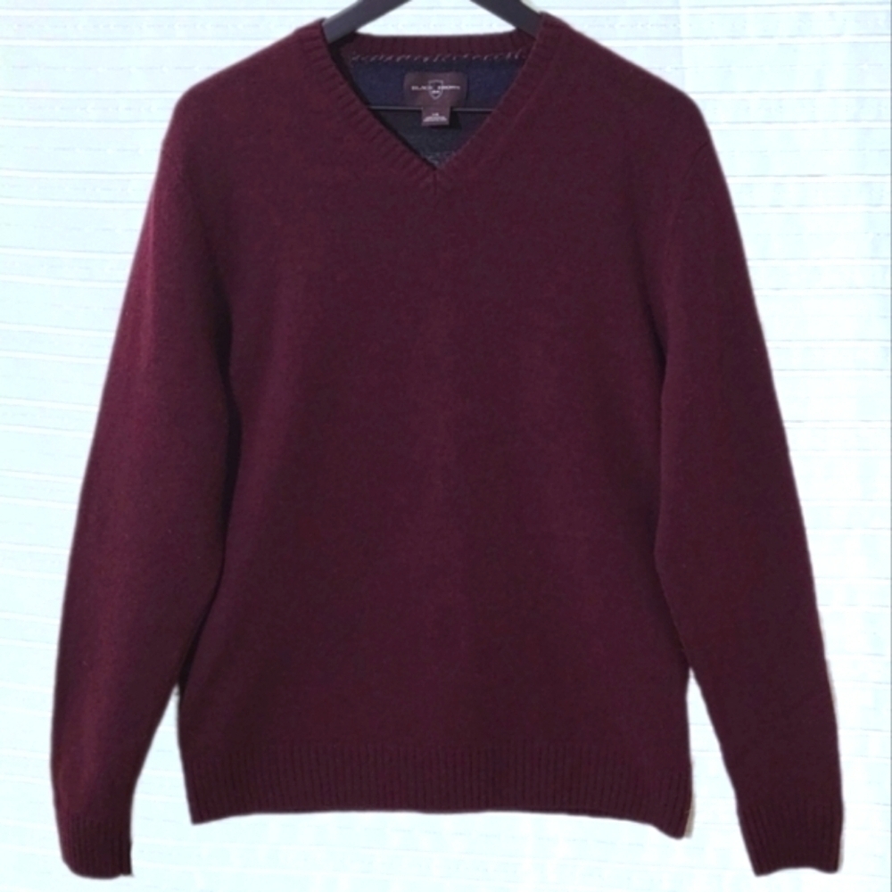 Black Brown 1926 Lambswool V-Neck Sweater Maroon w/ Grey Elbow Patches Size L